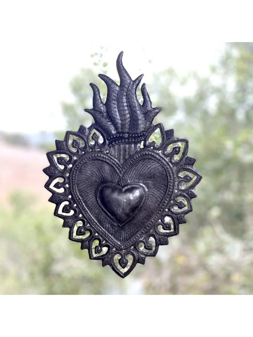 Flaming Heart Sacred Heart Wall Art | Spiritual Folk Art Home Decor
